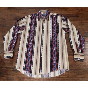 Vintage Wrangler MC4331A Western Brushpopper Shirt Pearl Snaps Men's Size Large
